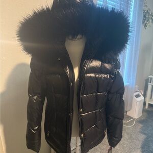 Vince Camuto Black Puffer Jacket with Faux Fur Trim